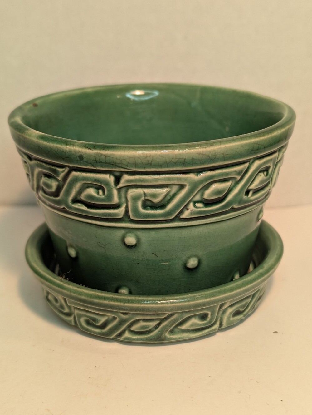 McCoy Pottery Green Greek Key 3" or 7.5 cm High Flowerpot
